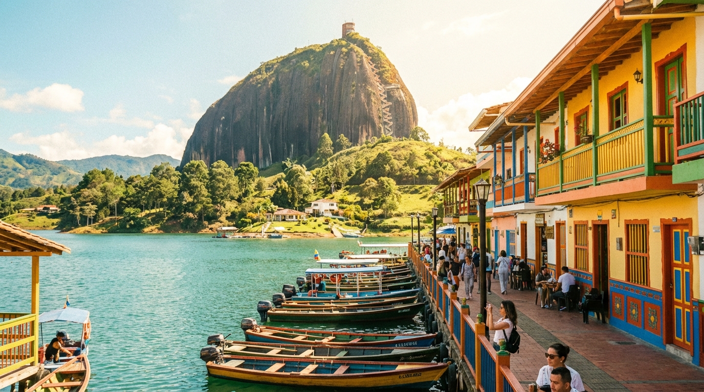 Guatapé, Colombia — colorful houses and Piedra del Peñol