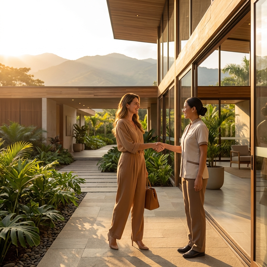Arriving at the clinic in Medellín — greeted by your coordinator